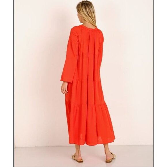 9seed Maxi Dress Womens Size 2 Majora Long Sleeve Dahila Front Neck Tie Tiered - Picture 4 of 16